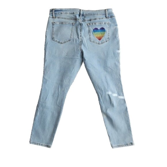 NY&C Women's Jeans Size 18 Mid-Rise Skinny NWT RN 23243 Rainbow Heart Embroidery - Picture 5 of 16